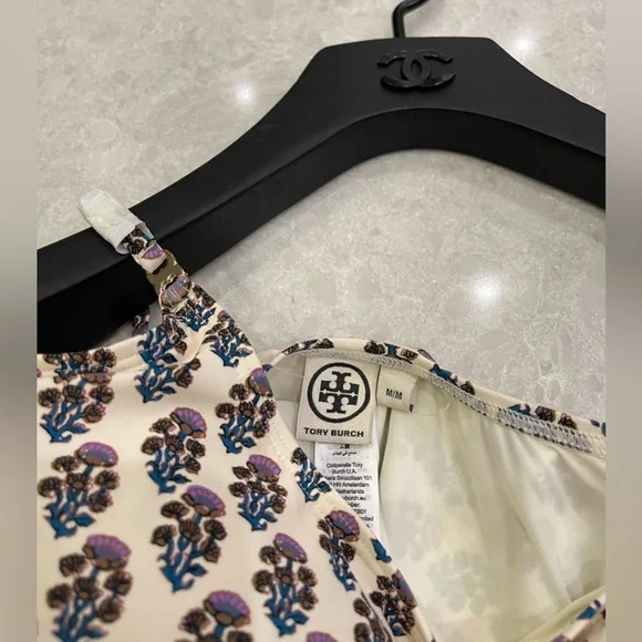 Tory Burch Floral Print One-Piece Swimsuit in Purple Bloom Size M - Picture 5 of 13